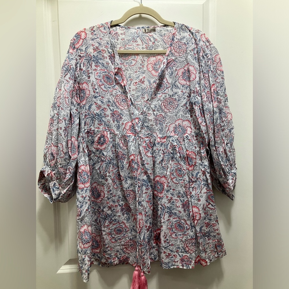 Attico block print tunic pink floral